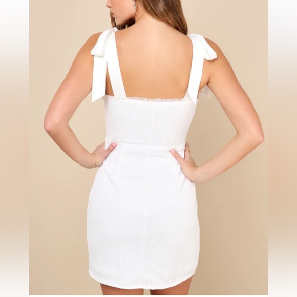 Lulus Glowing Intentions White‎ SEQUIN Bustier Tie-Strap Mini Dress size M NWT - Picture 3 of 16